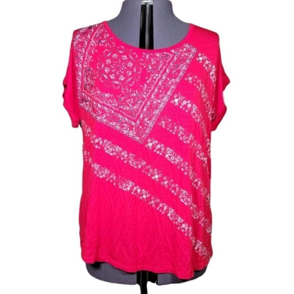 Style & Co. Paisley Flag Graphic T-Shirt Sz XL